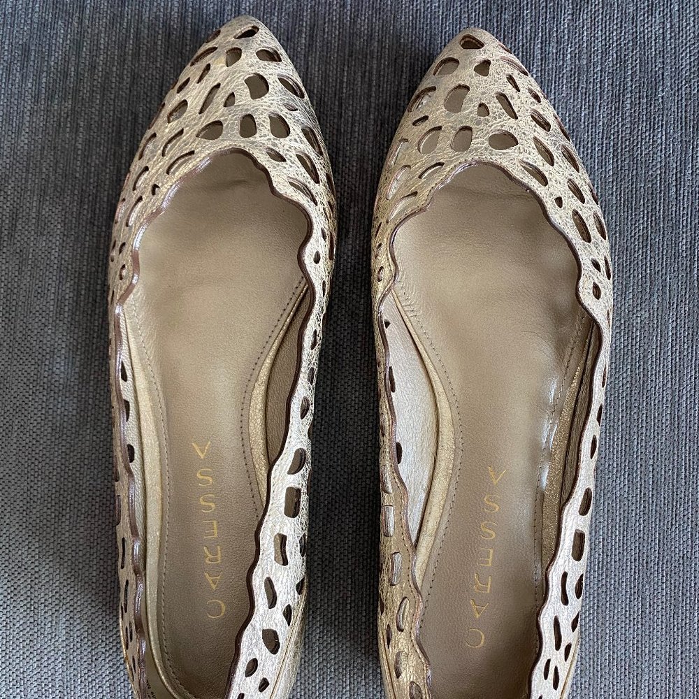 Caressa, Gold, Pointy-Toed Flats, Cutout Embellishments,  8 1/2 M